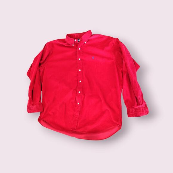 Vintage 90's Ralph Lauren Men's Shirt XL Red Corduroy Blake Button Down Cotton - Picture 2 of 9